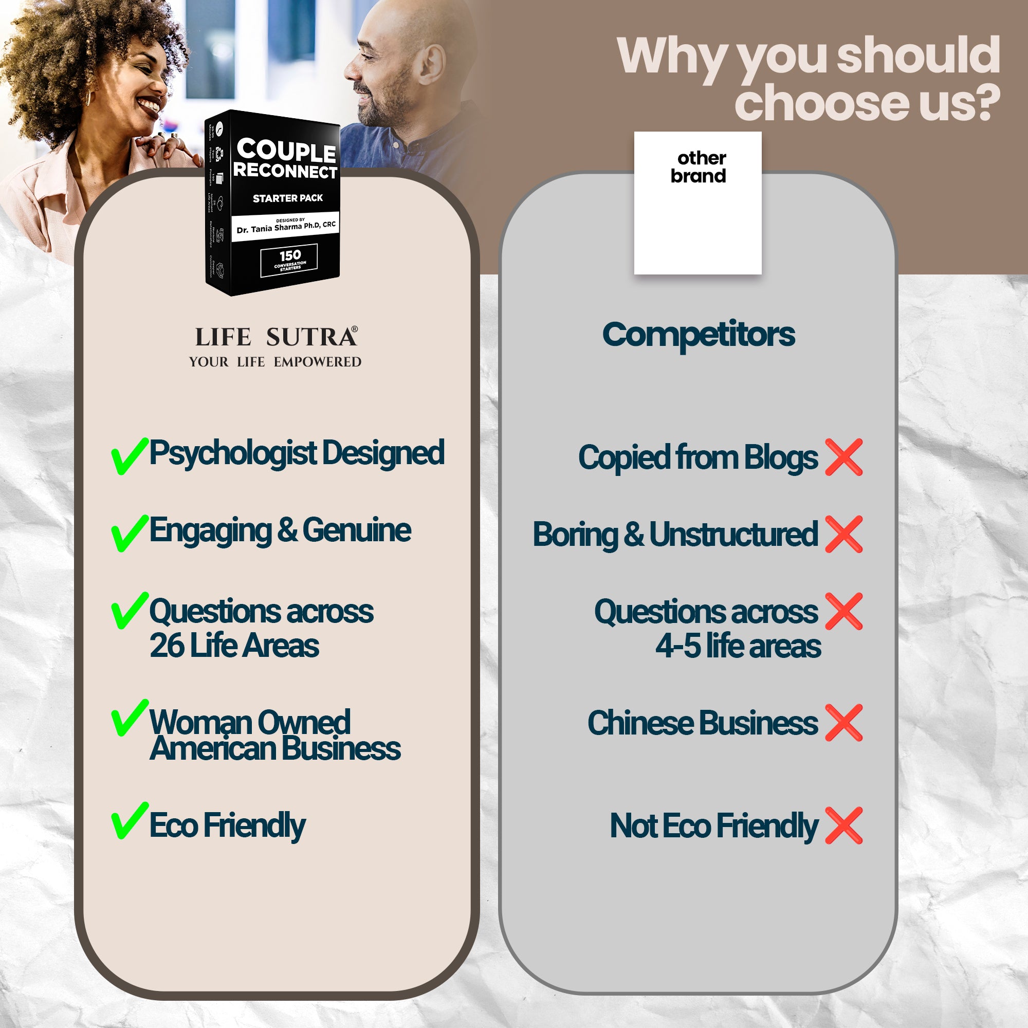 Couple Reconnect Starter Pack by Life Sutra - 150 Conversation Starters for Married Couples