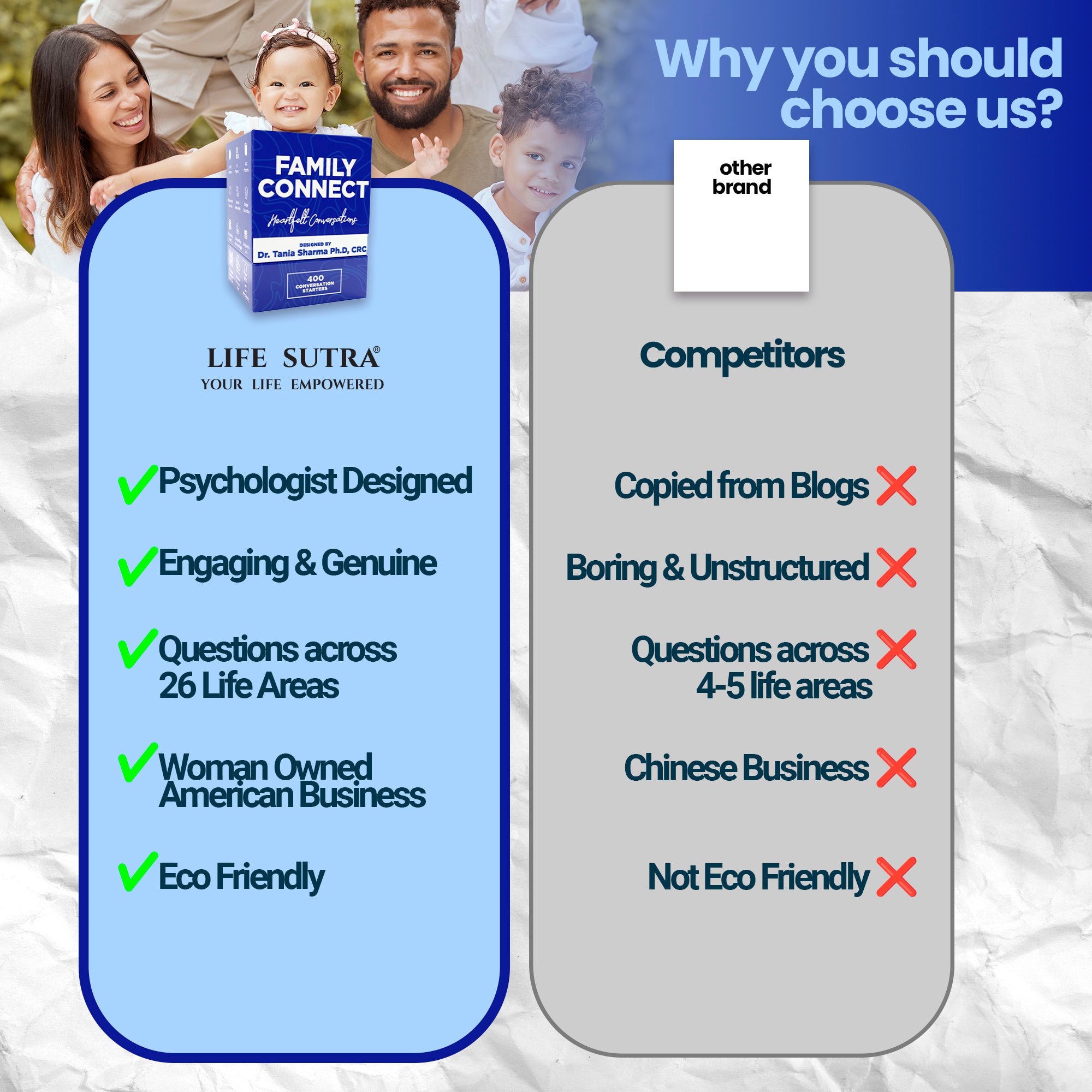 Life Sutra Family Connect - 400 Conversation Starters, Fun Games for Kid, Teens & Adults - Get to Know Each Other Better, Ideal for Game Night & Road Trips